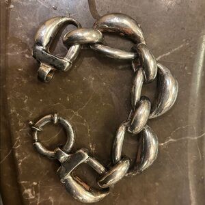 Italian 925 Sterling Silver Chunky Puffy Large Oval Chain Link Bracelet